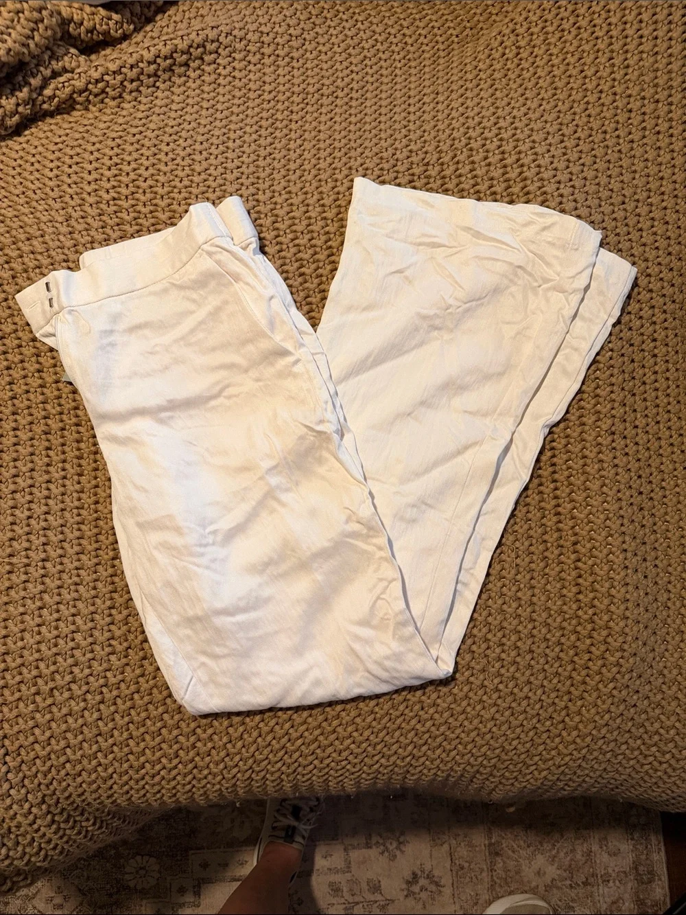 H&M White Wide-Leg Linen Blend Trousers